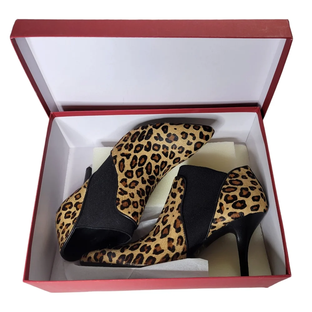 Vaneli Womens Karee Calf Hair High Heeled Ankle Boots Brown Leopard Size 8.5 NEW